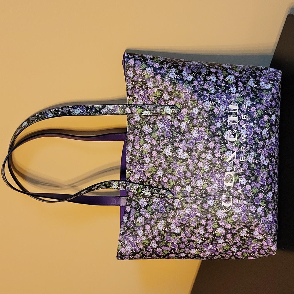 Coach Black/Purple Floral City Tote